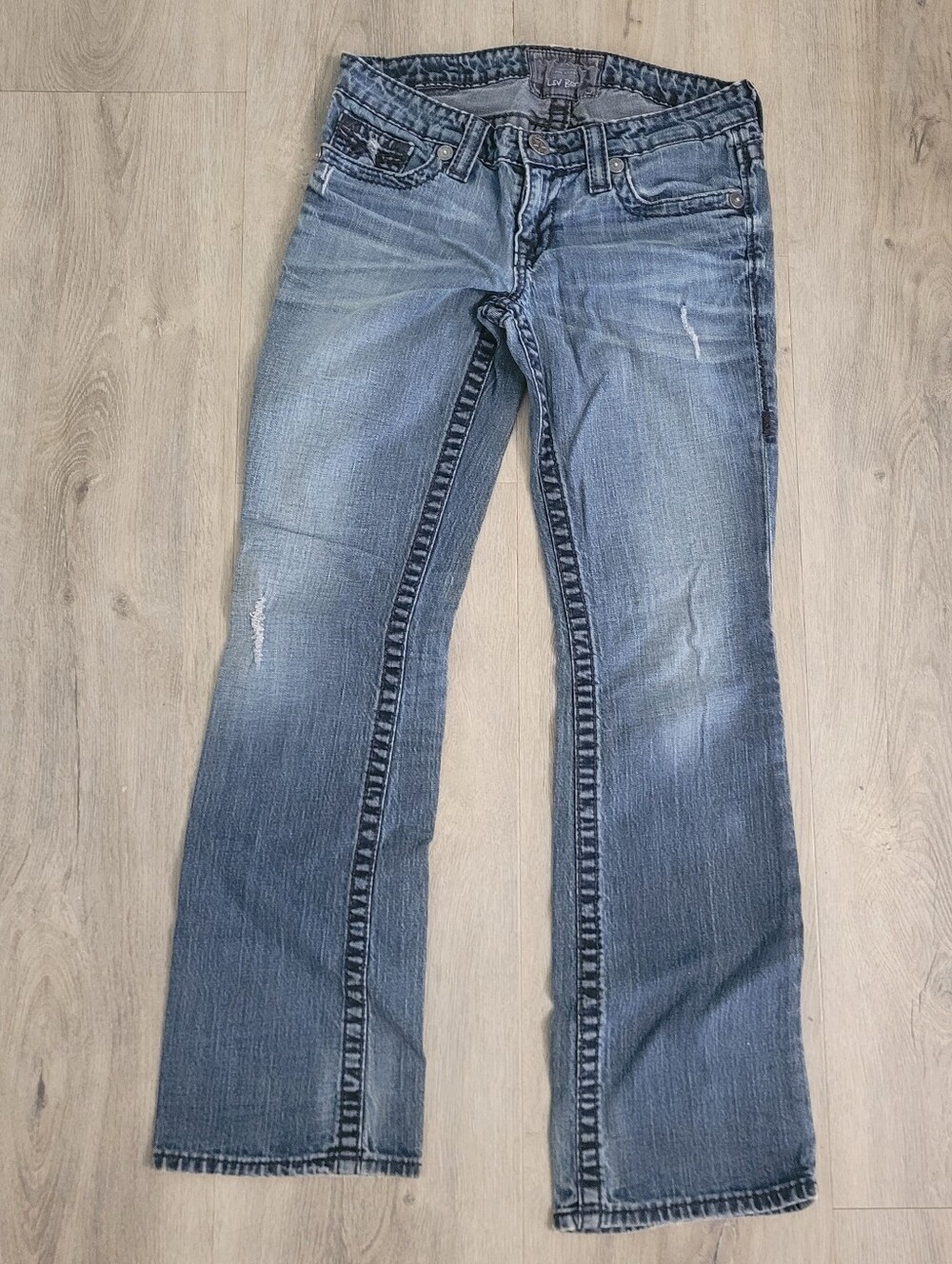 Y2K Big Star Liv Bootcut Jeans Blue Medium Wash Stretch Distressed 5-Pocket 28